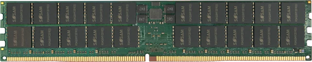 Door leverancier aangeleverd achteraanzicht van een DDR5 RDIMM-module.